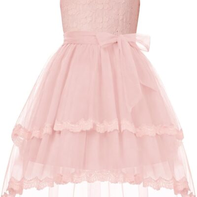 Flower Girl Dress Kids Wedding Guest Birthday Party Formal Lace Tulle Princess High Low Dresses 5-10Y