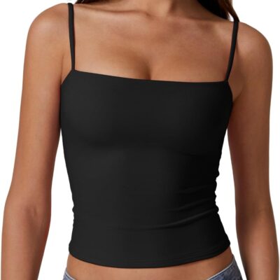 Women's Double Lined Basic Tank Top Adjustable Spaghetti Straps Sleeveless Camisole Shirts