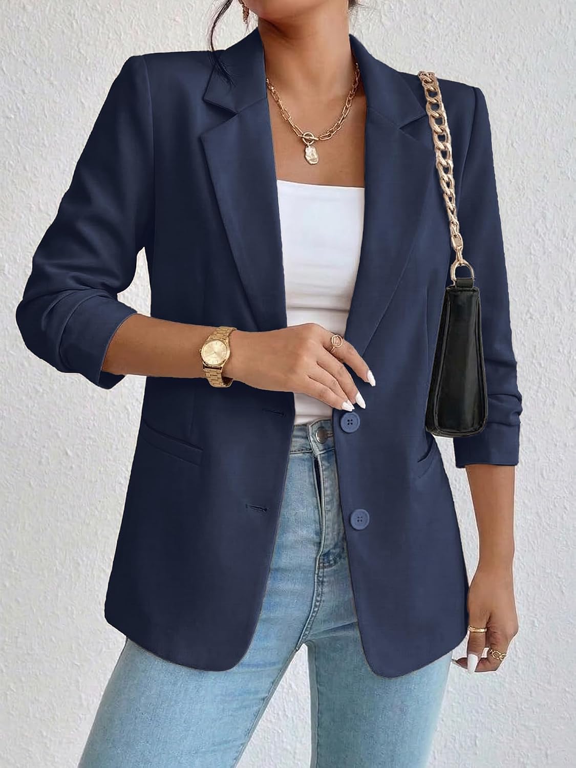 Business Casual Blazer for Women, Long Sleeve Boyfriend Fit Work Office Jacket with Pockets - Image 2